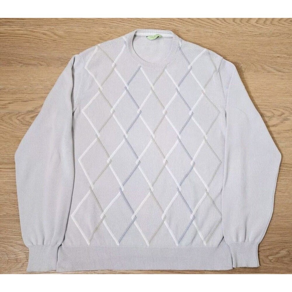 Vintage Dalmine Uomo Sweater Mens Sizr 54 XL 90s Geometric Polo Italy Argyle